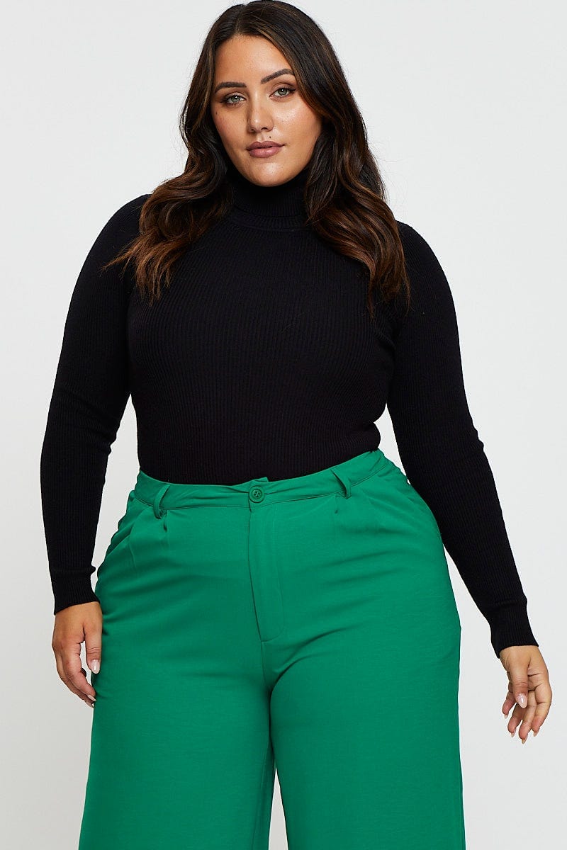 Black Top  Turtle Neck Long Sleeve Rib Knit for Women by You and All