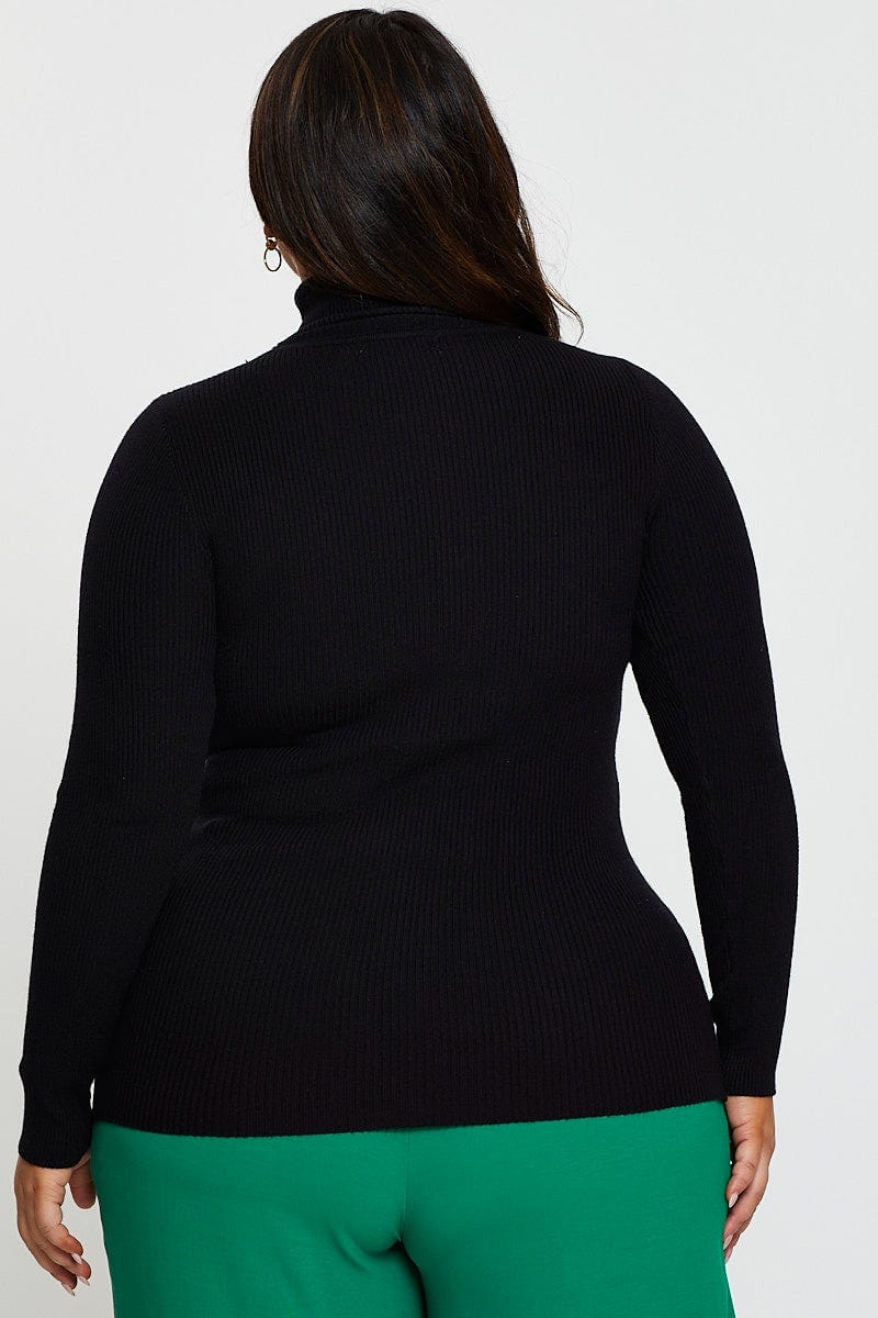 Black Top  Turtle Neck Long Sleeve Rib Knit for Women by You and All