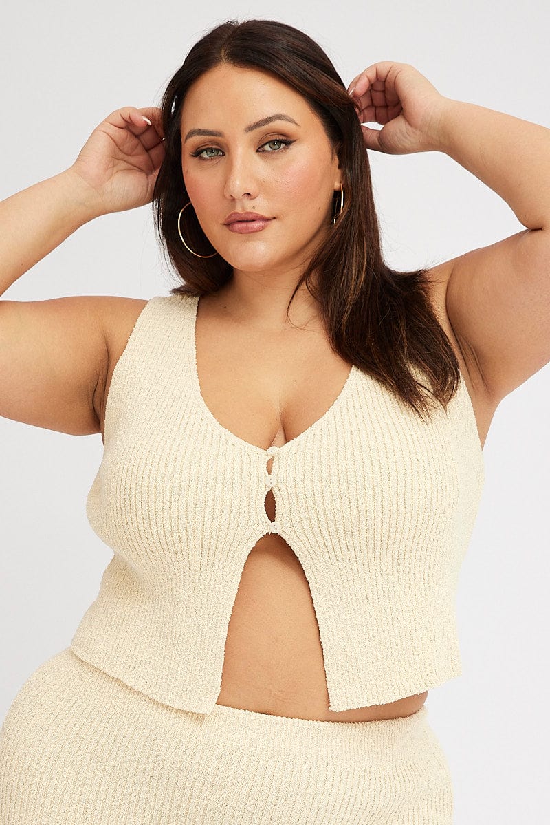 Beige Textured Knit Vest for YouandAll Fashion