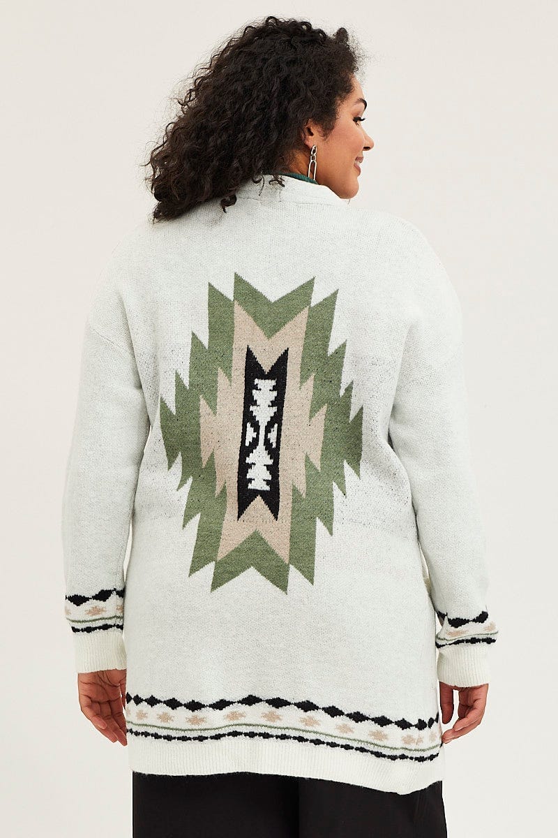 Multi Knit Cardigan Long Sleeve Aztec Longline For Women By You And All