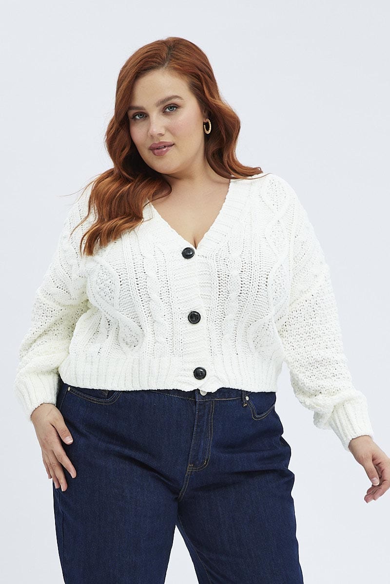 White Knit Cardigan Cabled for YouandAll Fashion