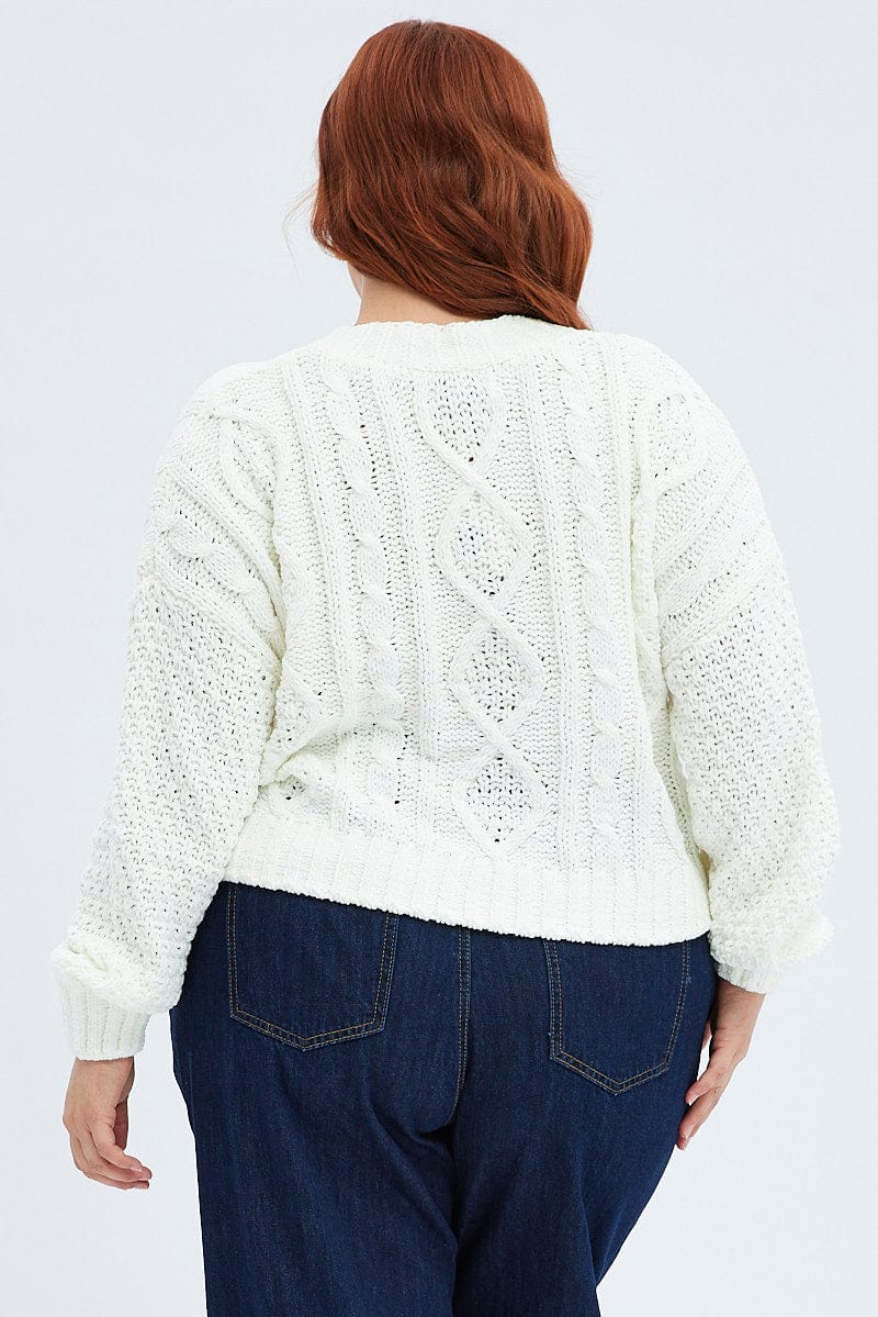 White Knit Cardigan Cabled for YouandAll Fashion