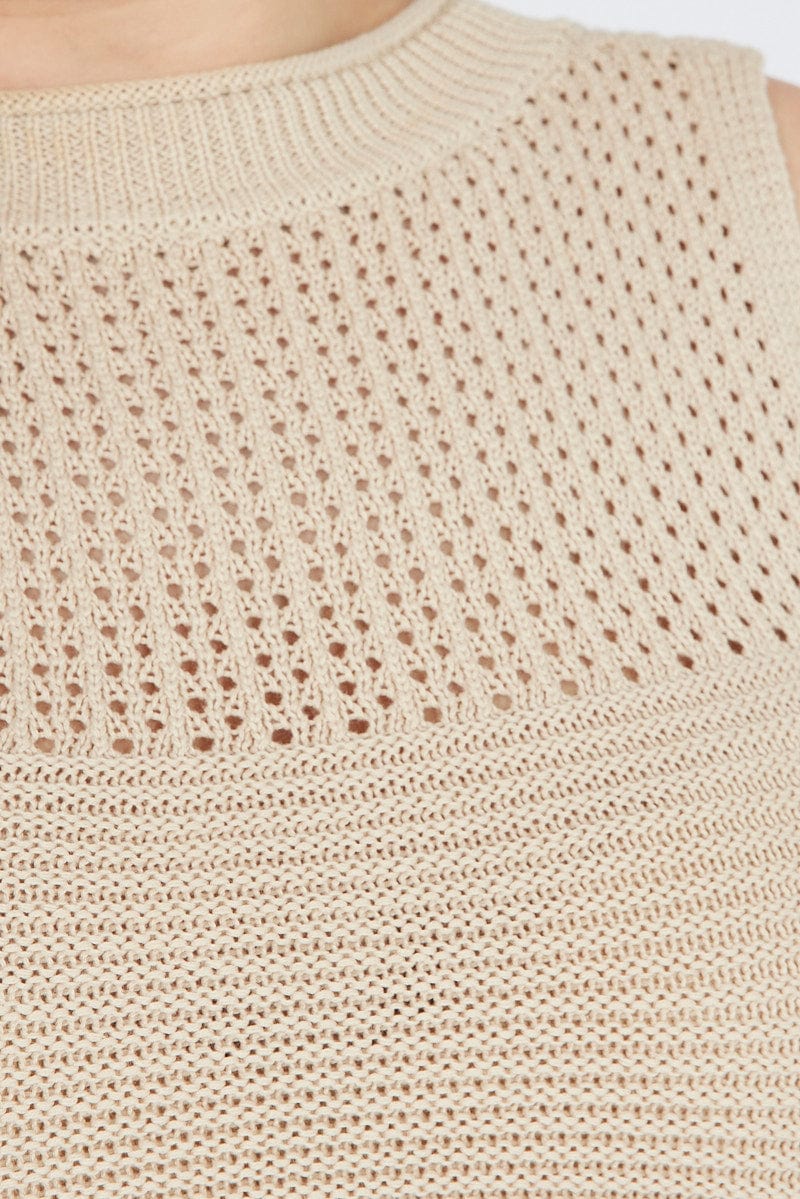 Beige Crochet Knit Tank Top for YouandAll Fashion