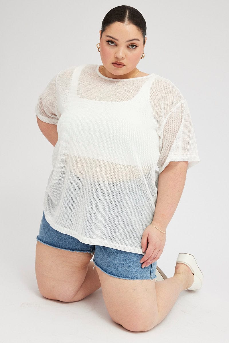 White Oversized Knit Top Short Sleeve Crew Neck for YouandAll Fashion