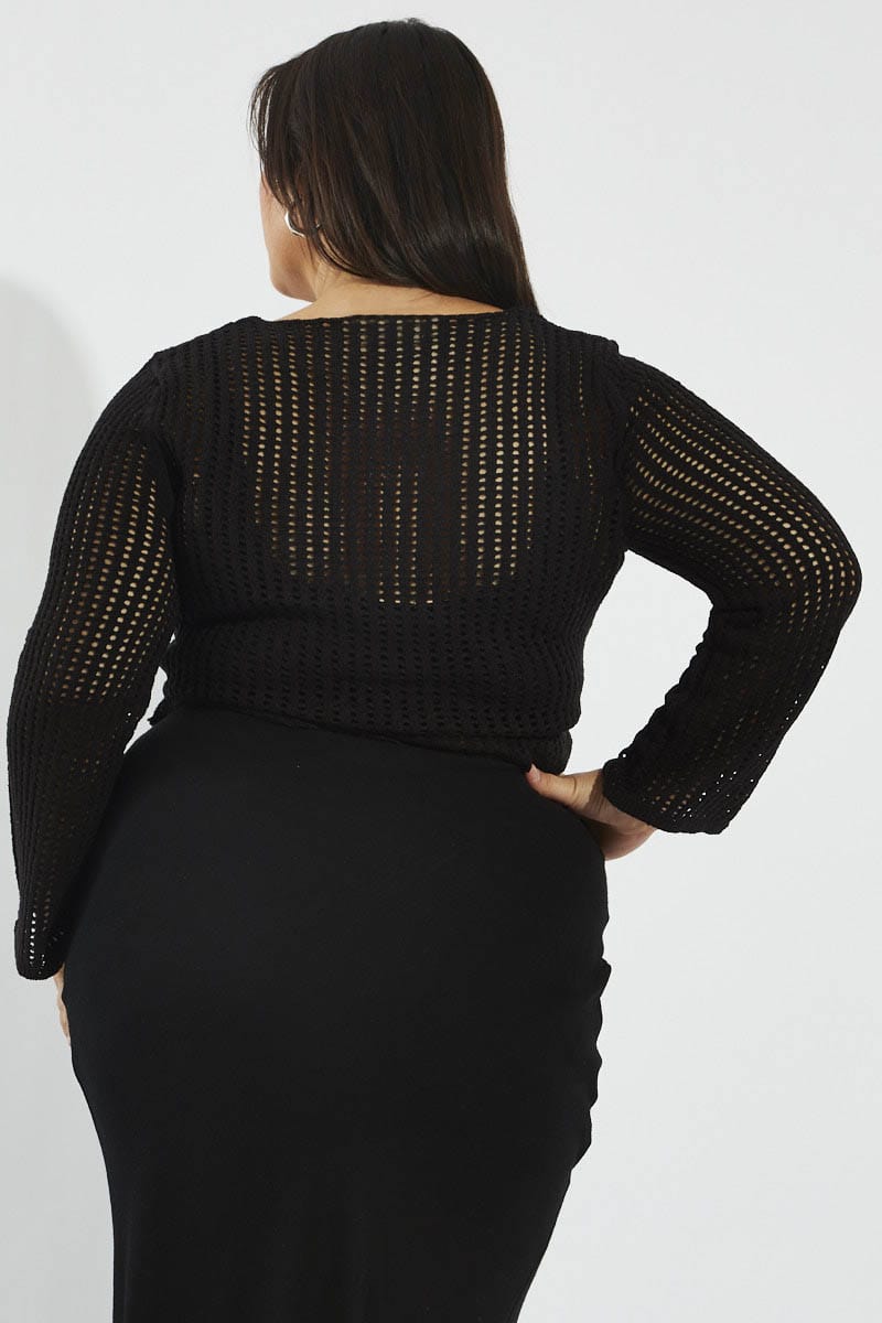 Topshop knitted crochet look polo shirt in black Topshop knitted crochet look polo shirt in black