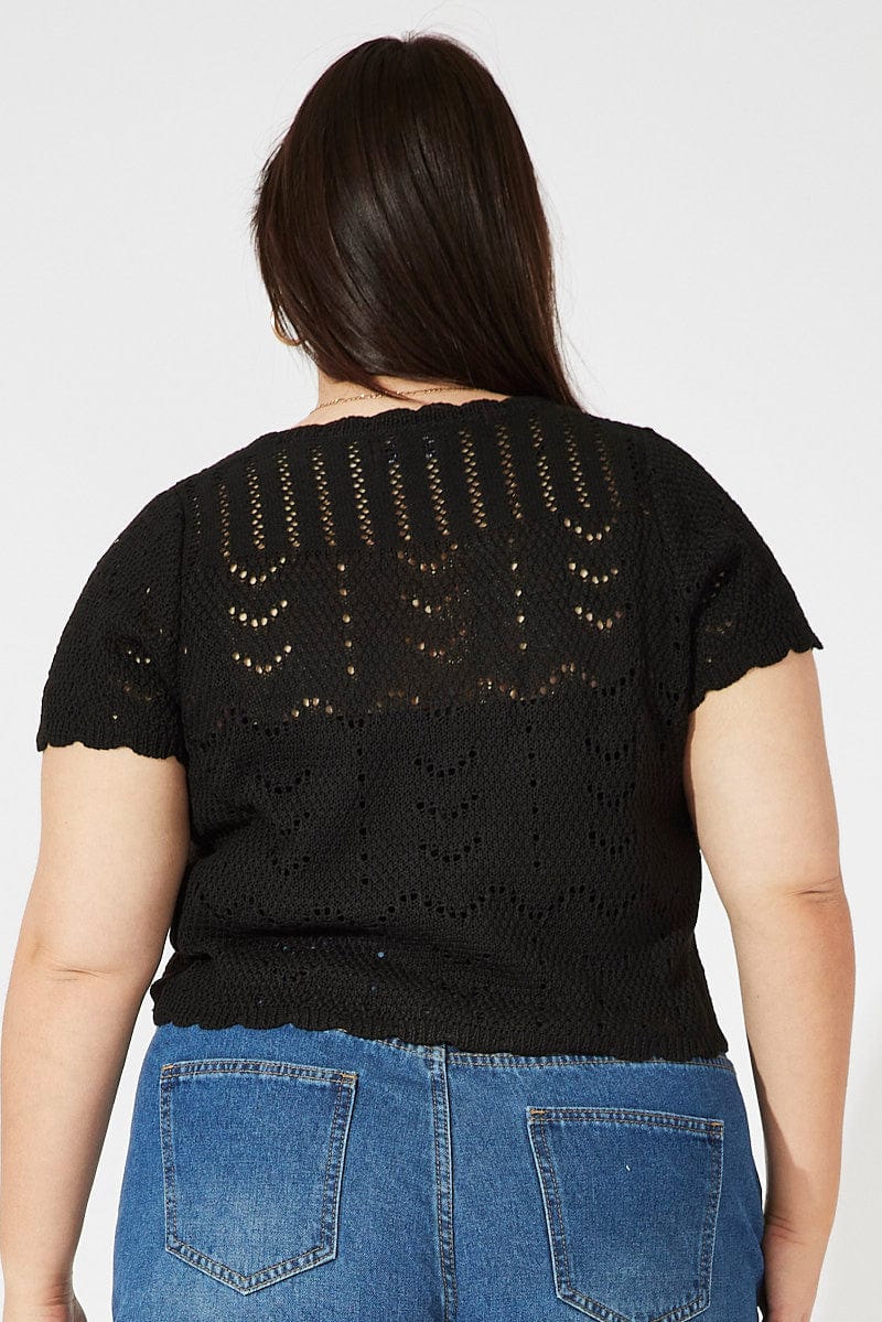 Black Crochet Knit Cardigan Short Sleeve for YouandAll Fashion