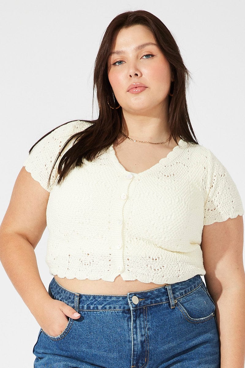 White Crochet Knit Cardigan Short Sleeve for YouandAll Fashion