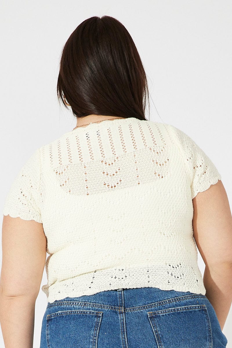 White Crochet Knit Cardigan Short Sleeve for YouandAll Fashion
