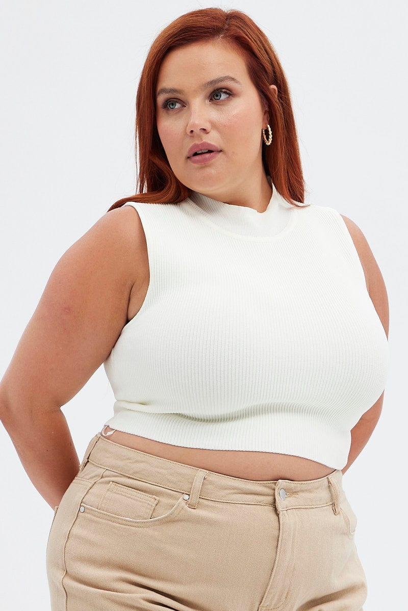 White Rib Knit Top White Knit Top Ribbed High Neck | You & All