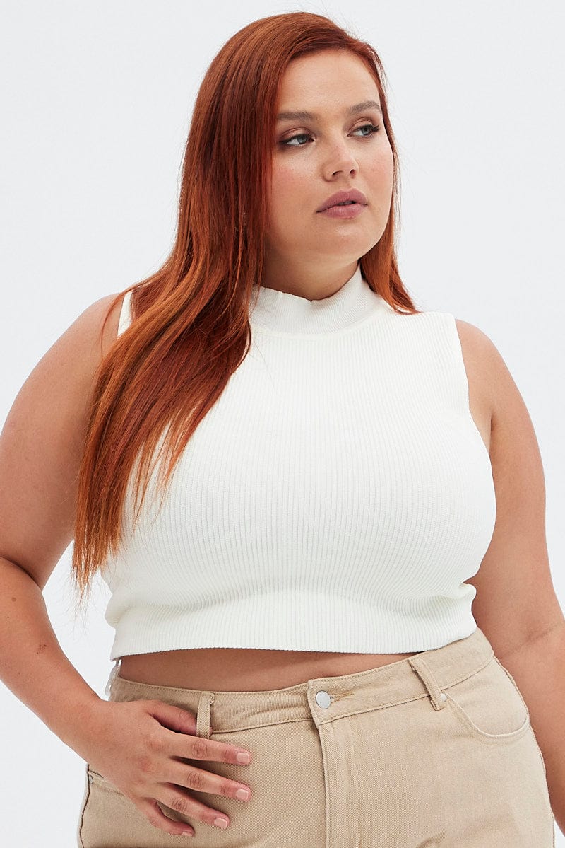 White Rib Knit Top White Knit Top Ribbed High Neck | You & All