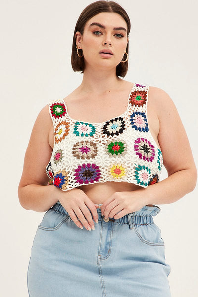 Multi Crochet Top Crop Square Neck | You & All