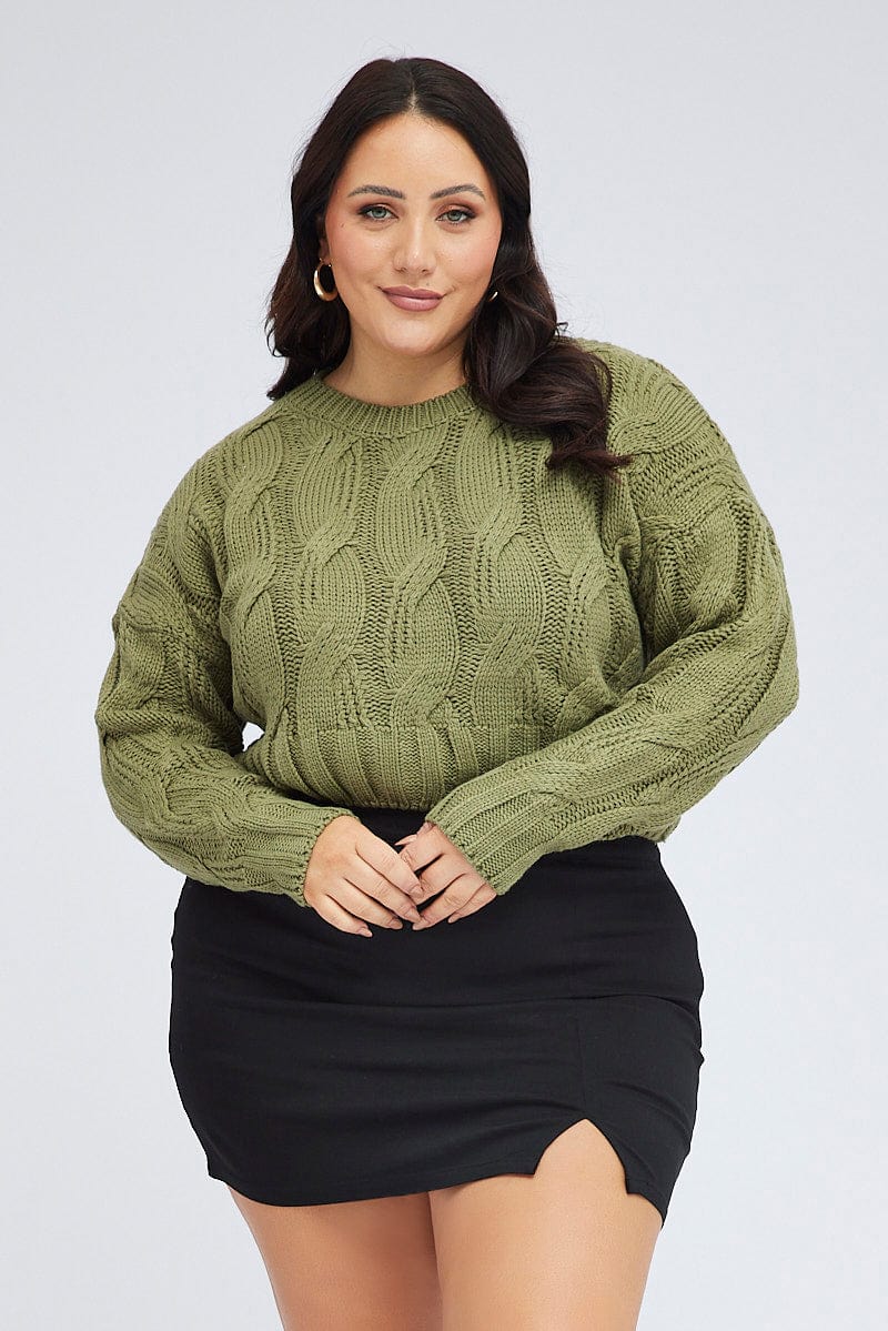 Green Cable Knit Jumper Long Sleeve for YouandAll Fashion