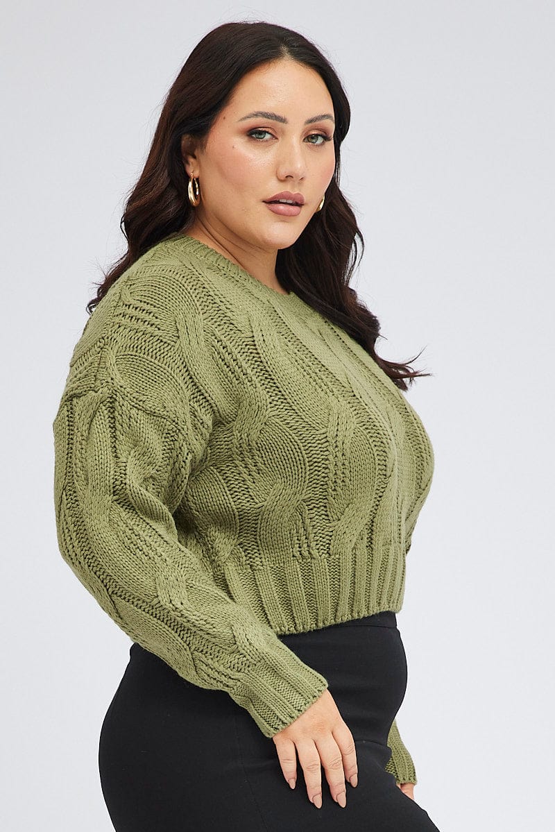 Green Cable Knit Jumper Long Sleeve for YouandAll Fashion