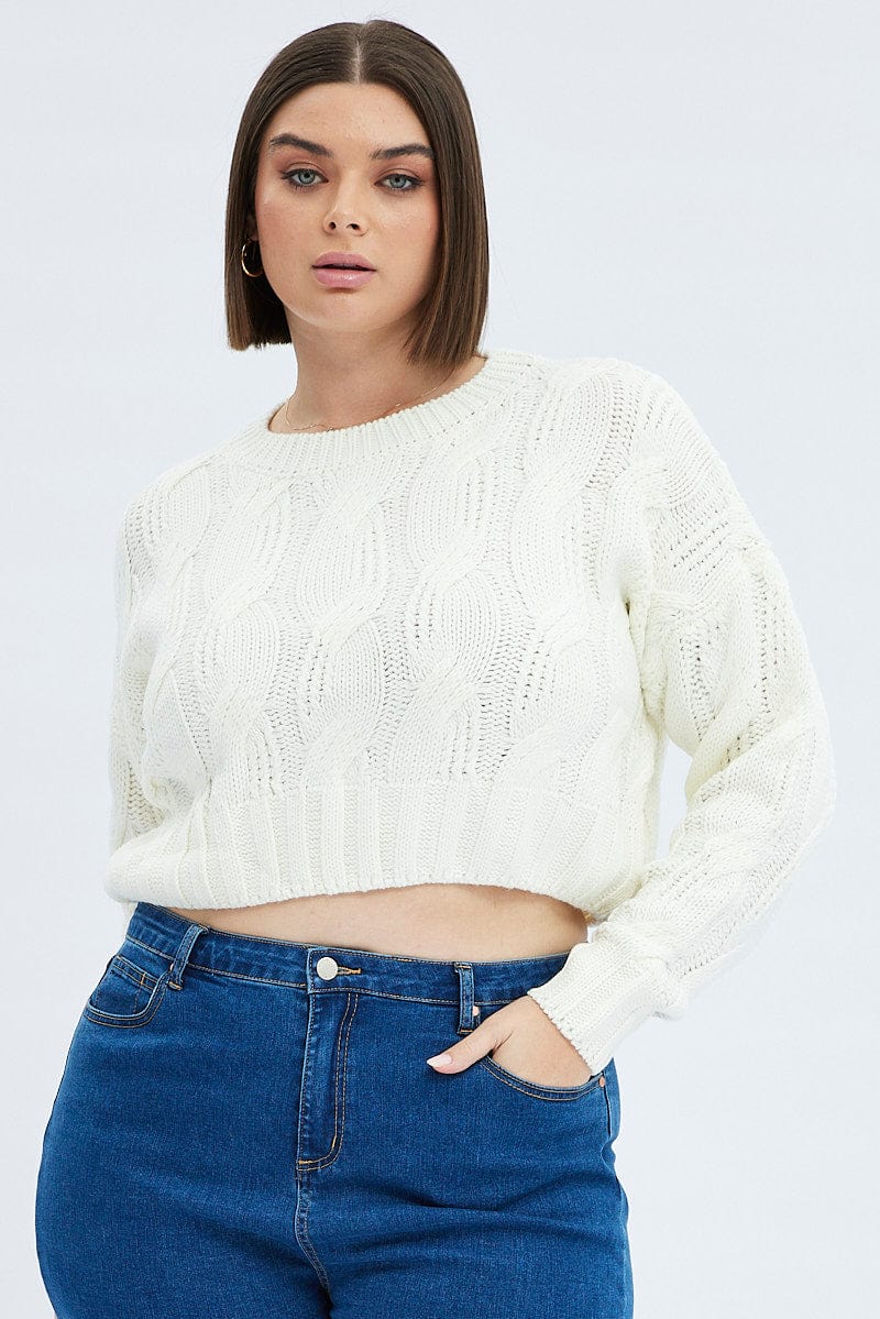 White Cable Knit Jumper Long Sleeve for YouandAll Fashion