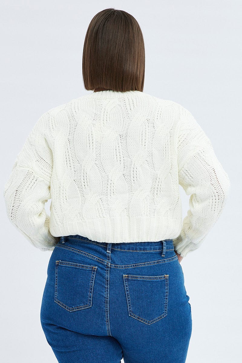 White Cable Knit Jumper Long Sleeve for YouandAll Fashion