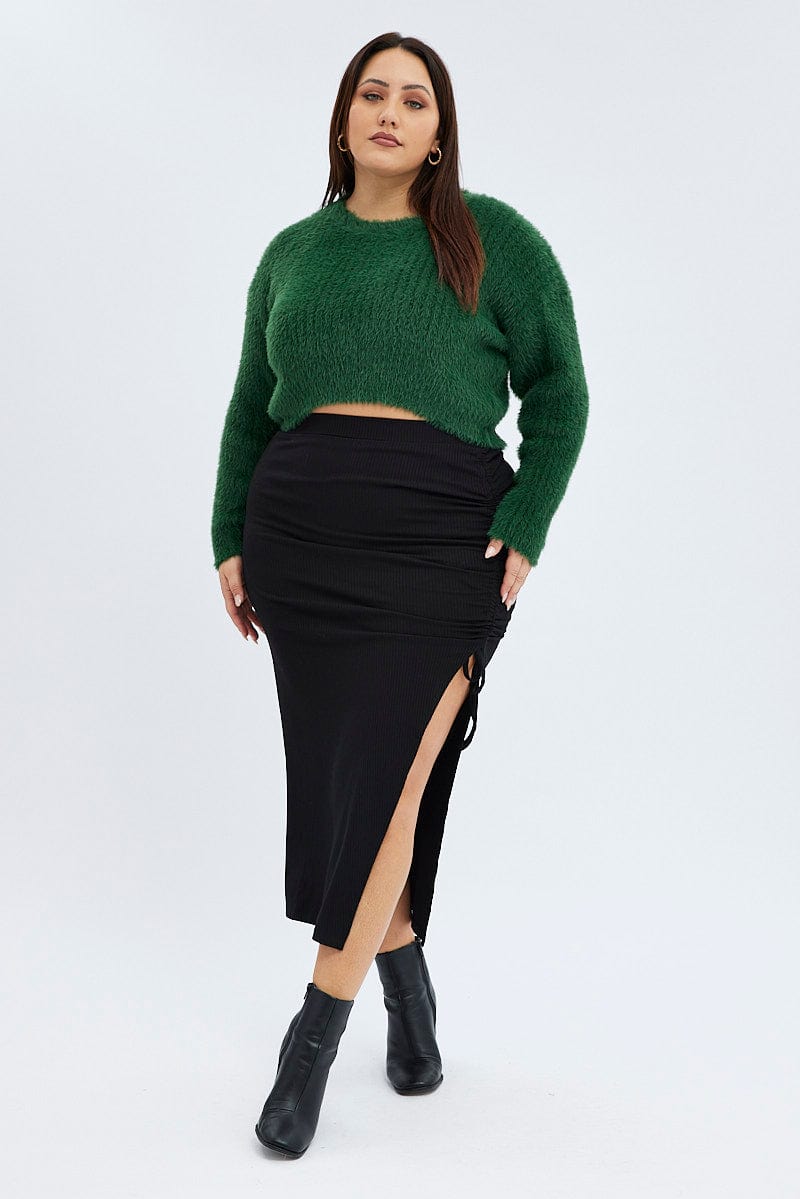 Green Fluffy Knit Long Sleeve Crop for YouandAll Fashion