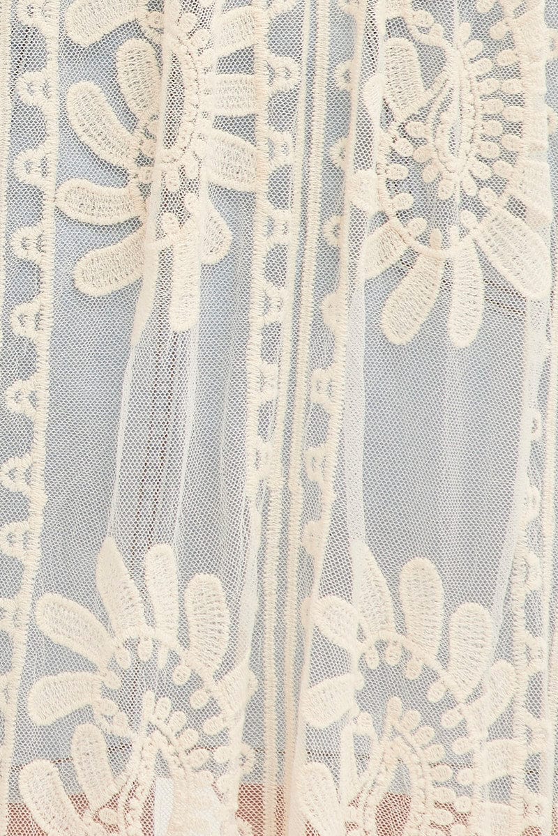 White Kimono Cardigan Scallop Hem Embroidery Mesh for YouandAll Fashion
