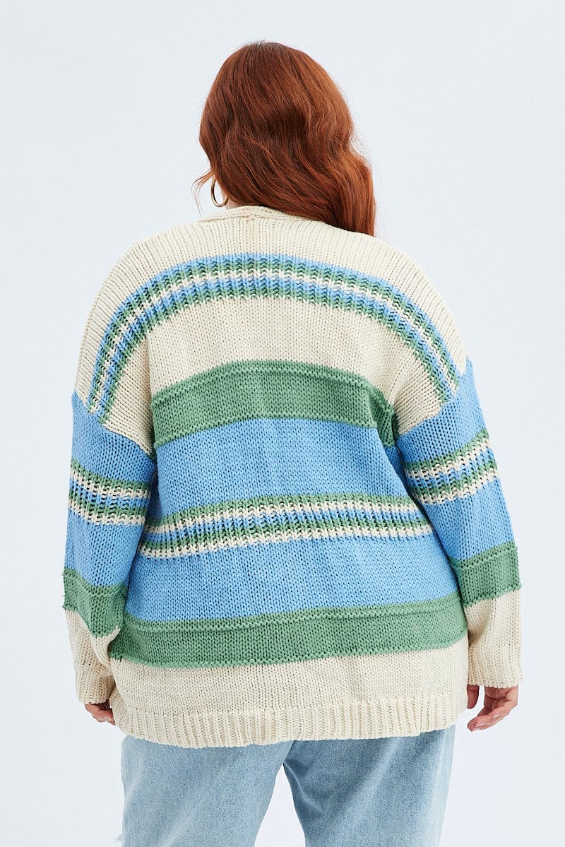 Blue Stripe Oversized Knit Cardigan for YouandAll Fashion