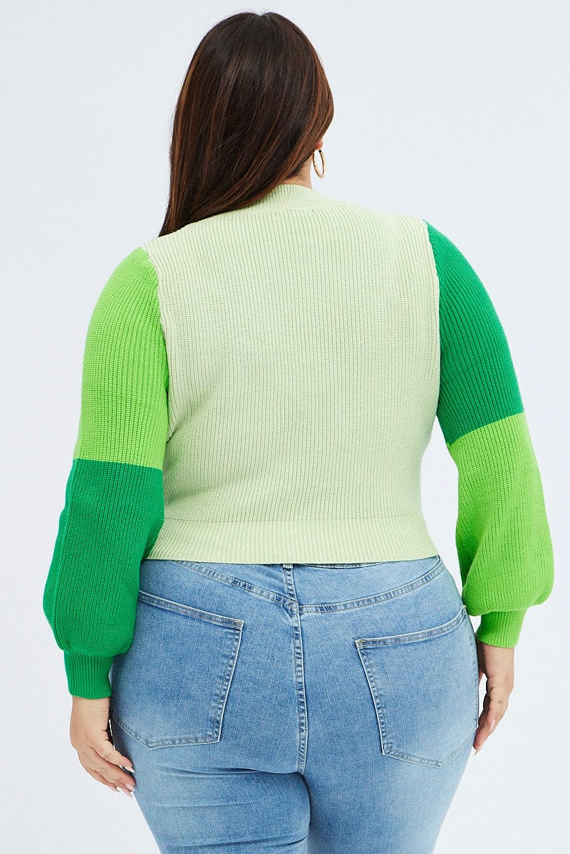 Green Knit Jumper Colour Block for YouandAll Fashion