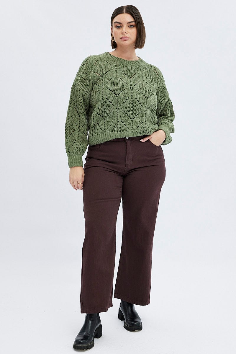 Green Knit Jumper Long Sleeve Chenille for YouandAll Fashion