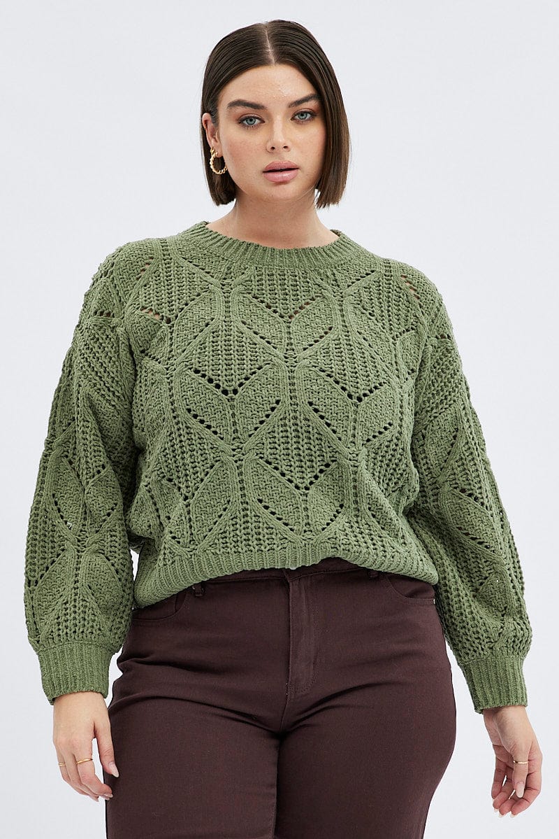 Green Knit Jumper Long Sleeve Chenille for YouandAll Fashion