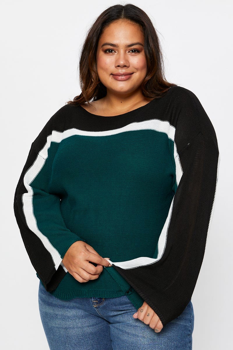 Stripe Plus Colorblock Pullover Sweater For Women By You And All