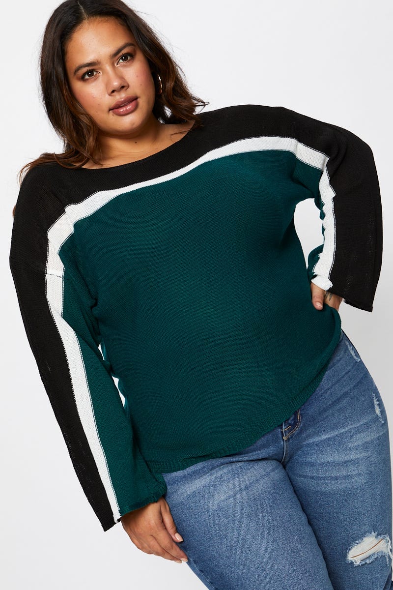 Stripe Plus Colorblock Pullover Sweater For Women By You And All