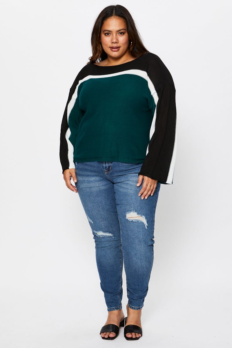 Stripe Plus Colorblock Pullover Sweater For Women By You And All