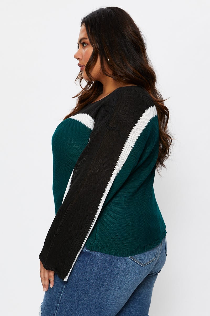 Stripe Plus Colorblock Pullover Sweater For Women By You And All