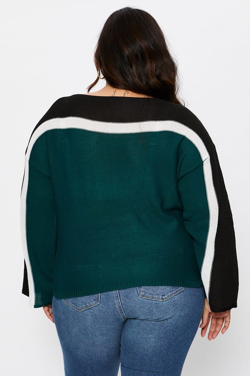 Stripe Plus Colorblock Pullover Sweater For Women By You And All
