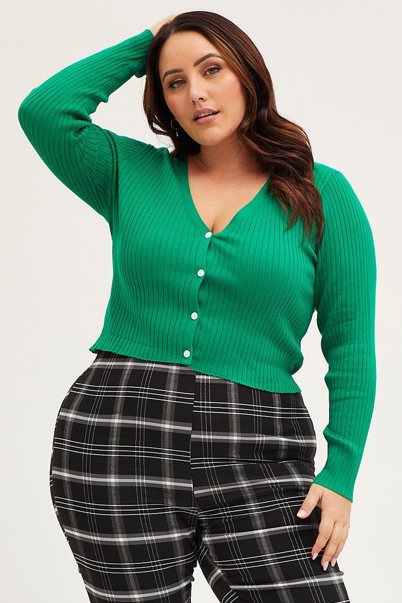 Green Cardigan Long Sleeve Rib Crop Knit For Women By You And All