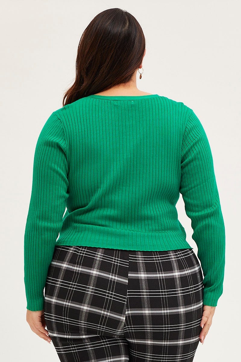 Green Cardigan Long Sleeve Rib Crop Knit For Women By You And All
