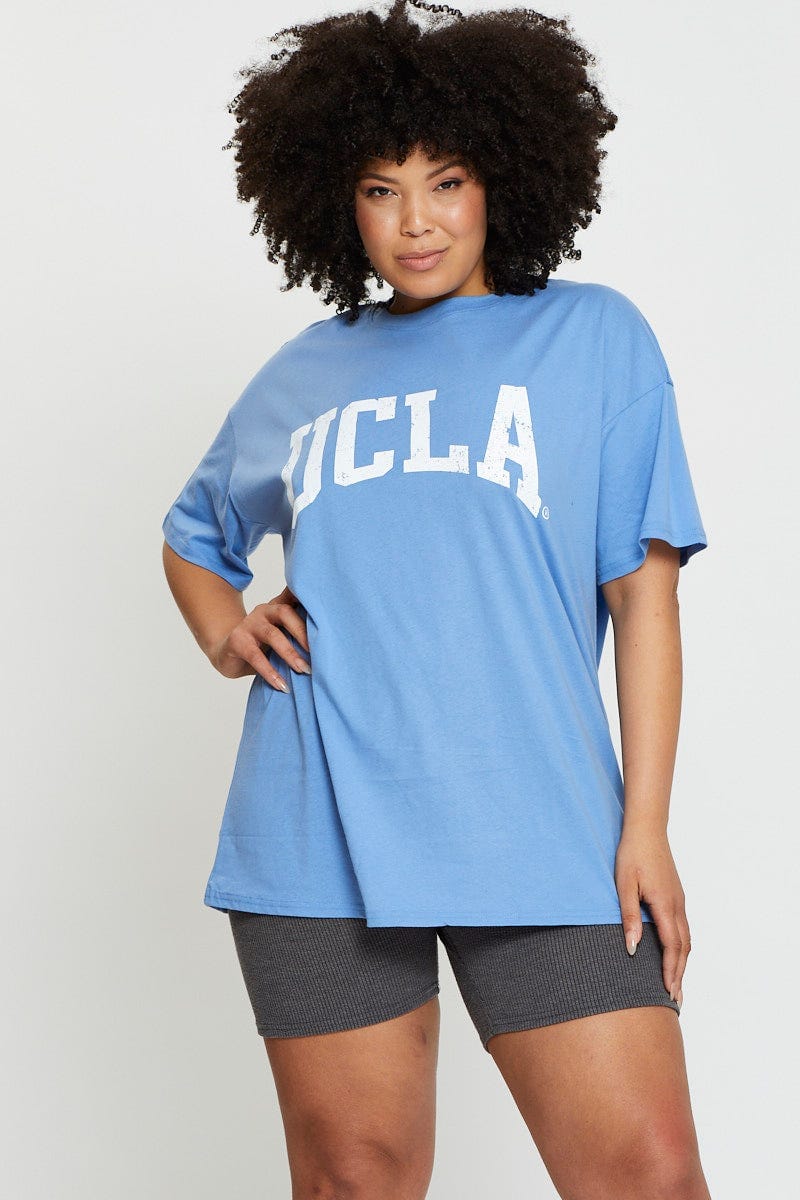 Blue Short Sleeve Jersey Crew Neck For Women By You And All