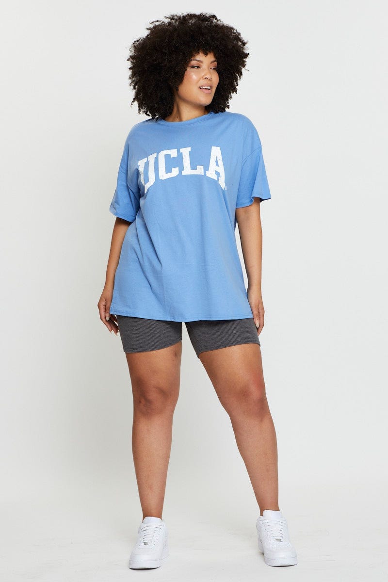 Blue Short Sleeve Jersey Crew Neck For Women By You And All