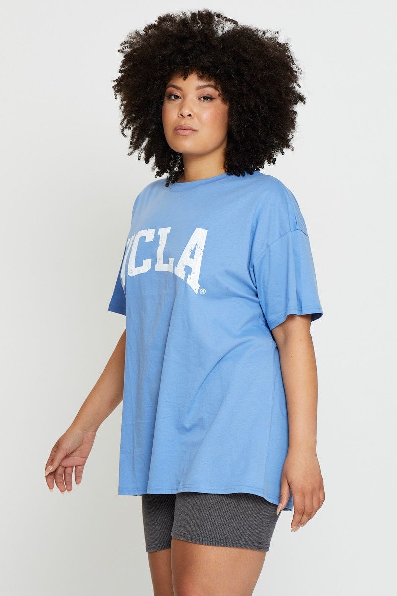 Blue Short Sleeve Jersey Crew Neck For Women By You And All