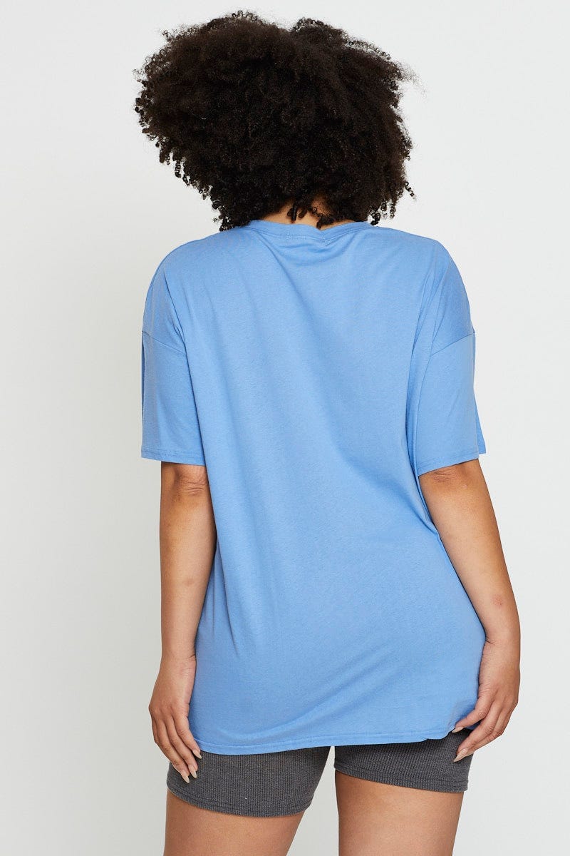 Blue Short Sleeve Jersey Crew Neck For Women By You And All