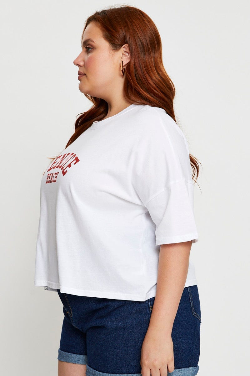White Short Sleeve Crop Jersey Crew Neck For Women By You And All