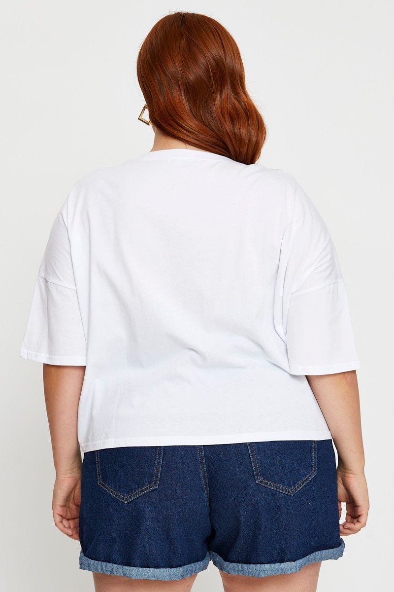White Short Sleeve Crop Jersey Crew Neck For Women By You And All