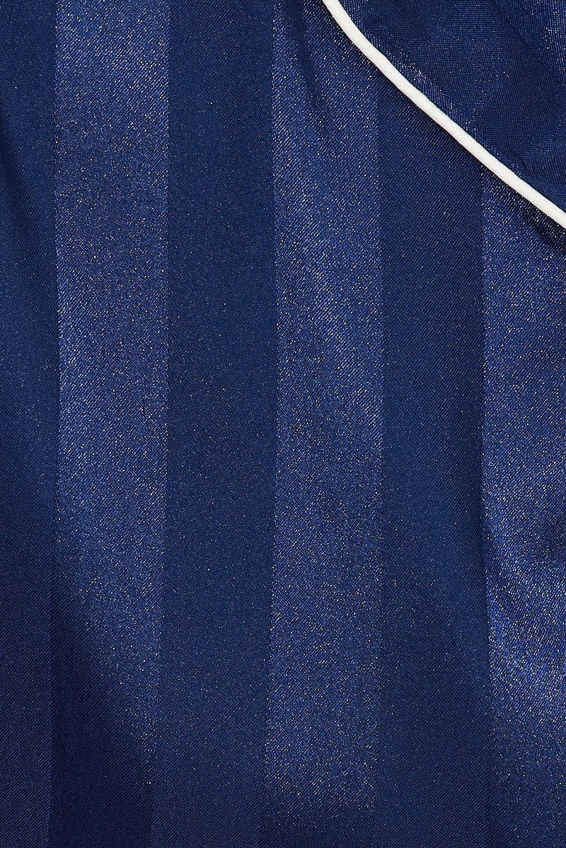 Blue Stripe Satin Pajamas Set Short Sleeve for YouandAll Fashion