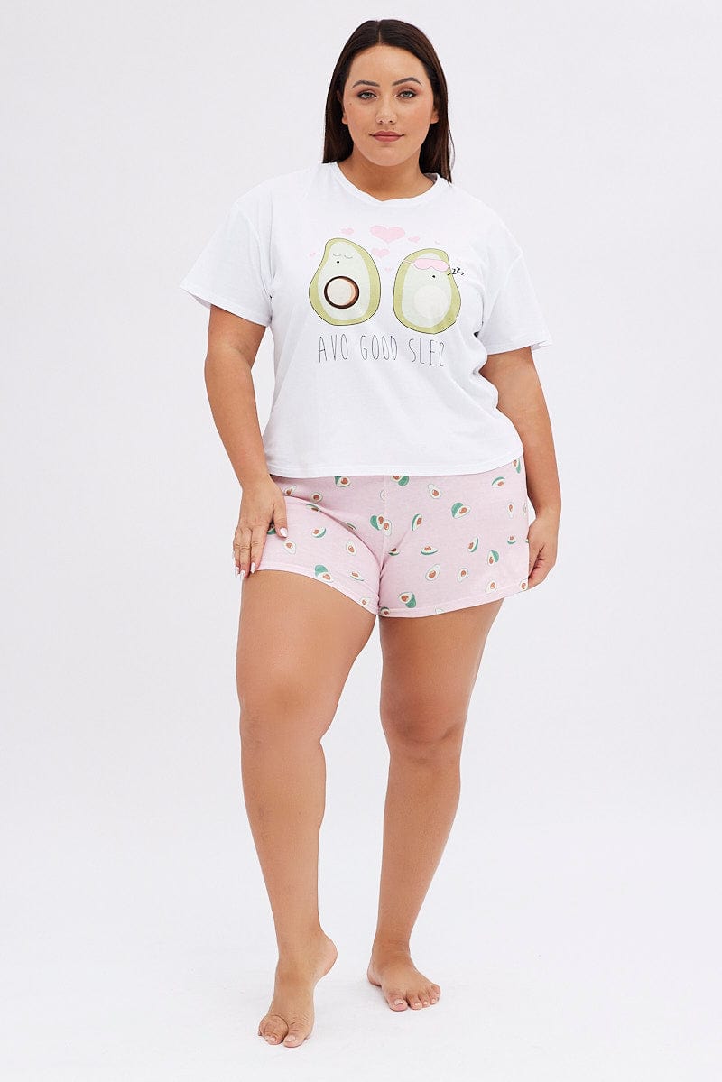 White Print Avocado Pj Graphic Jersey Pyjama 2 Piece Set for YouandAll Fashion