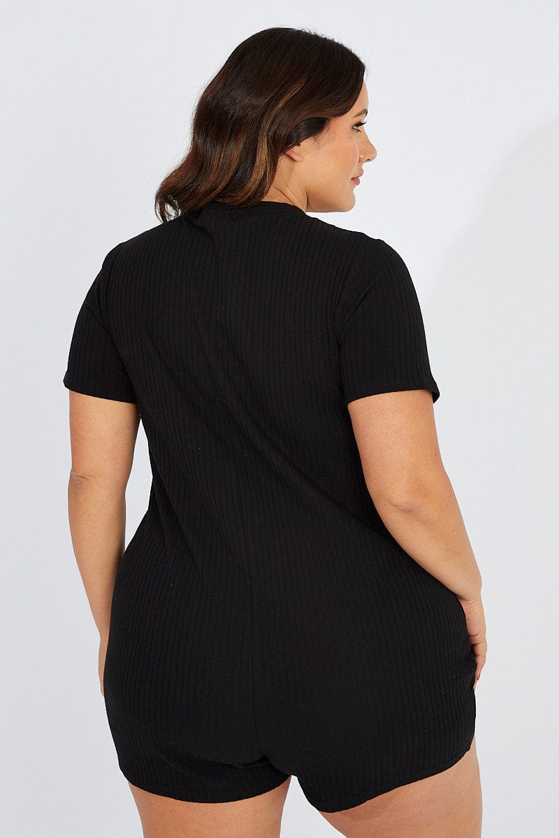 Black Nightwear Jersey Romper Button Through PJ Onesie for YouandAll Fashion