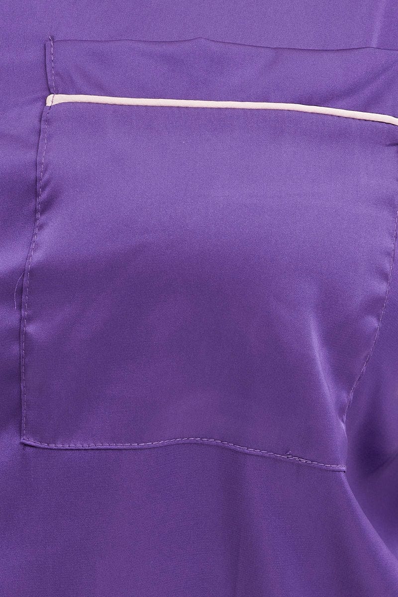 PURPLE Pyjamas Set Short Sleeve Collared Shorts Satin