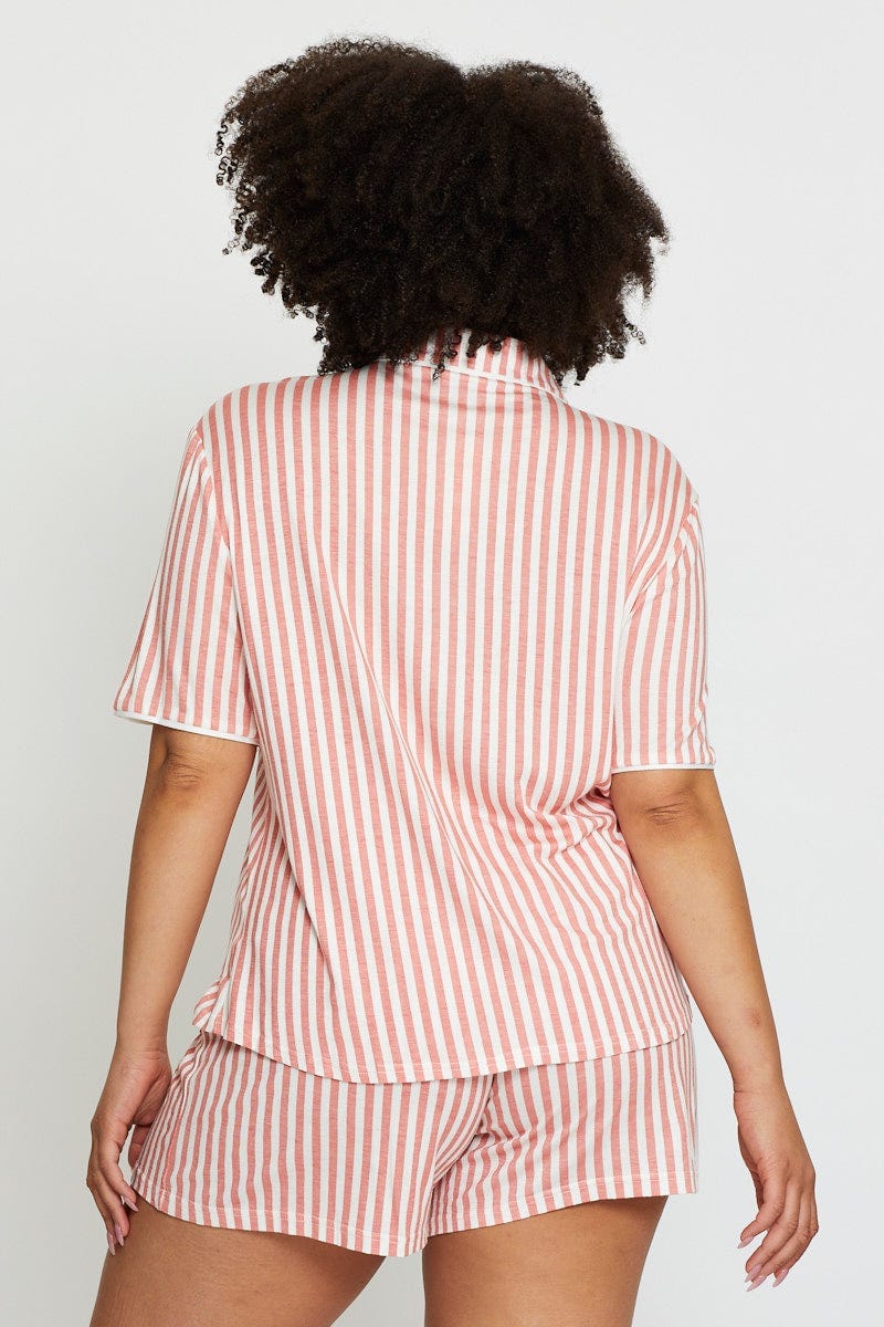 Stripe Short Sleeve Button Front Collared For Women By You And All