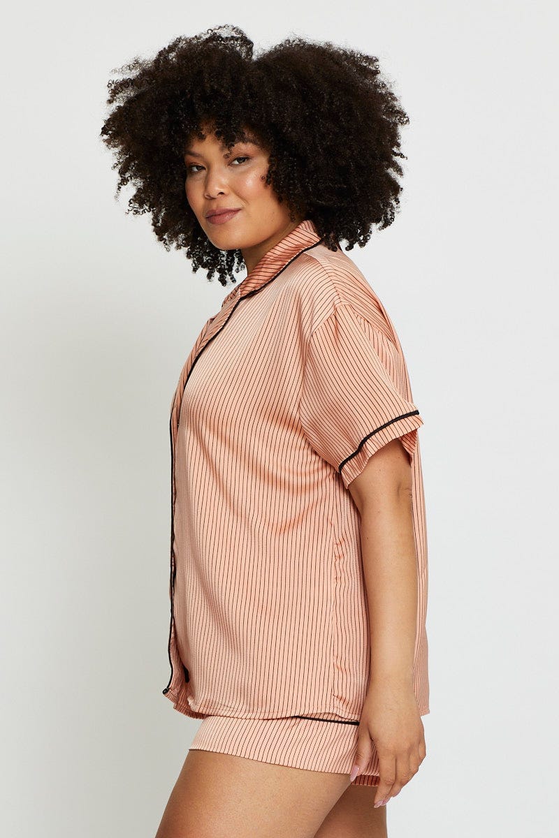 Stripe Short Sleeve Satin For Women By You And All