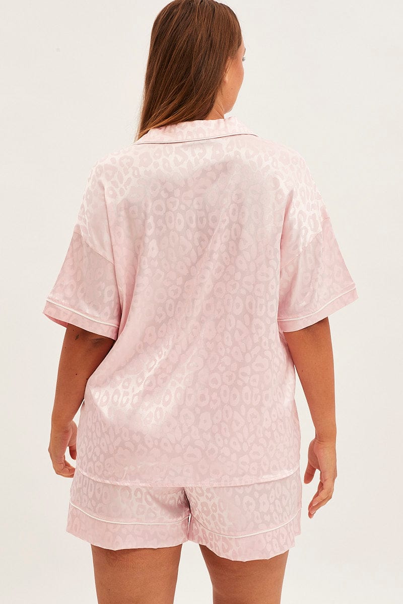 Print Animal Print Short Sleeve Top And Shorts Satin Pyjama Set for YouandAll Fashion