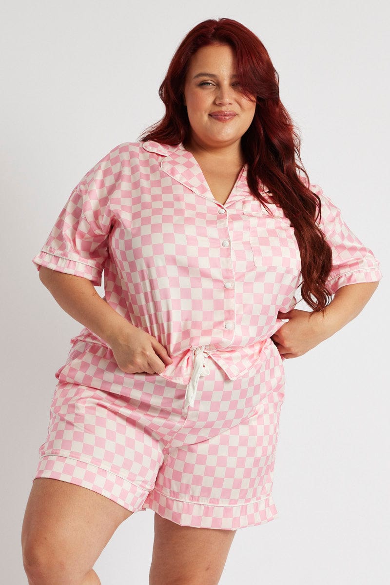 Pj Check Pattern Pink Check Satin Pyjama Check Pj Two Piece Pj Set | You & All