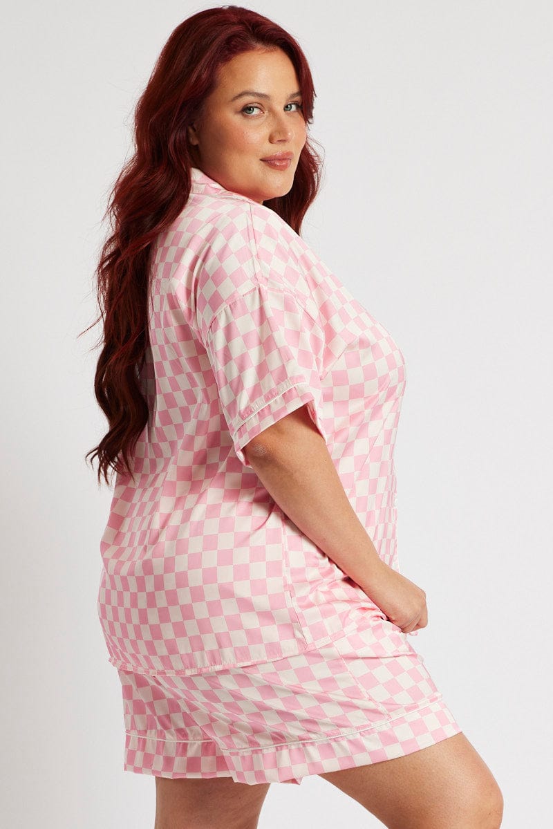 Pj Check Pattern Pink Check Satin Pyjama Check Pj Two Piece Pj Set | You & All
