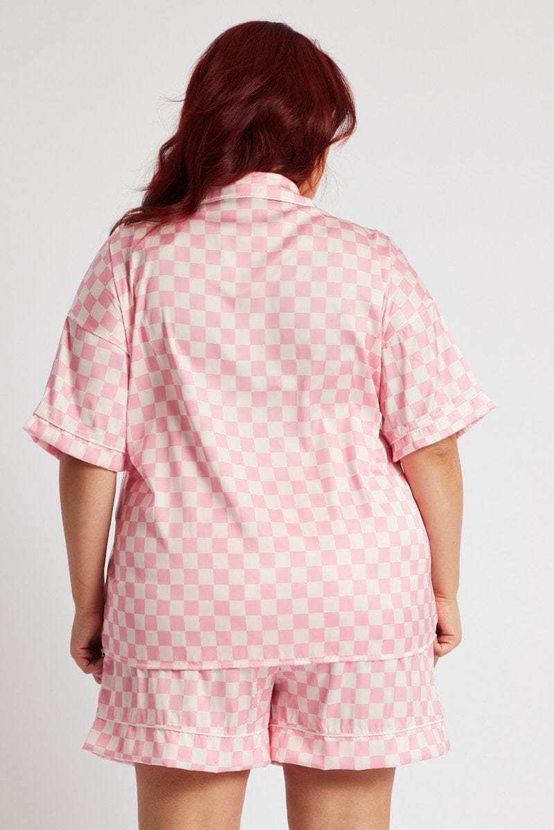 Pj Check Pattern Pink Check Satin Pyjama Check Pj Two Piece Pj Set | You & All