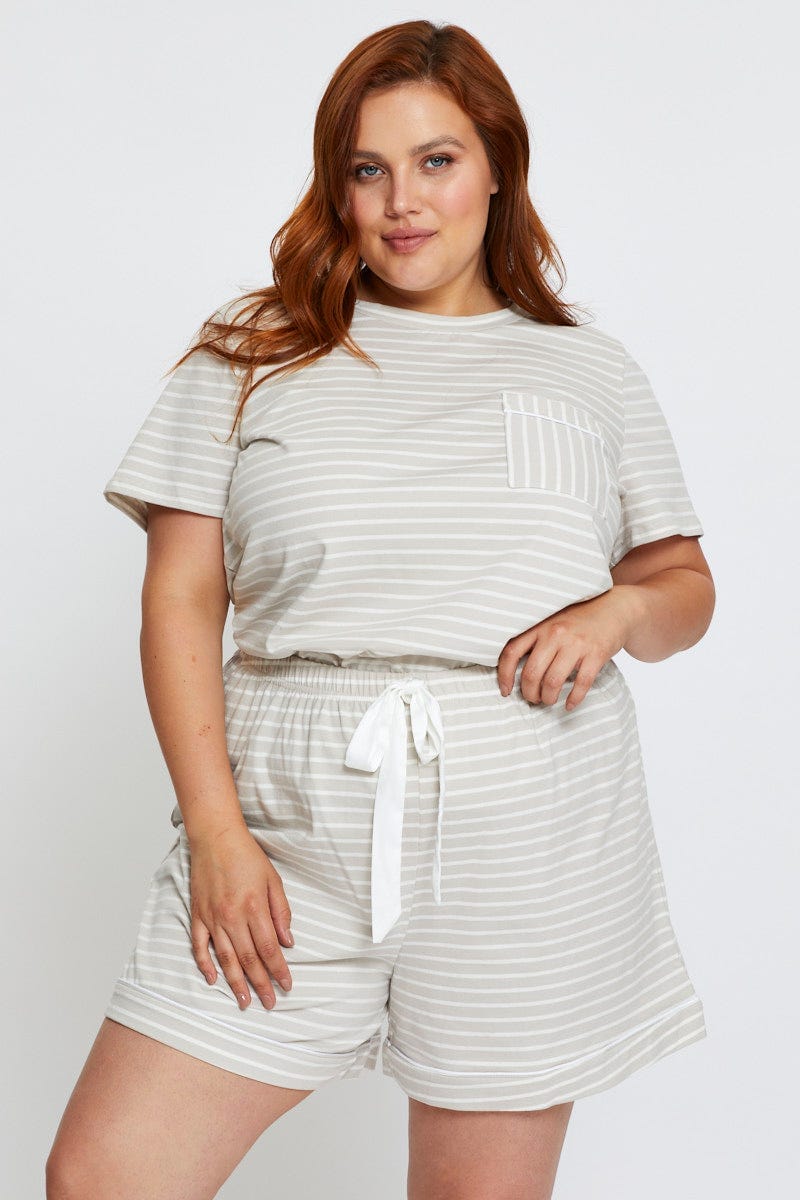 Stripe Short Sleeve Jersey Crew Neck For Women By You And All