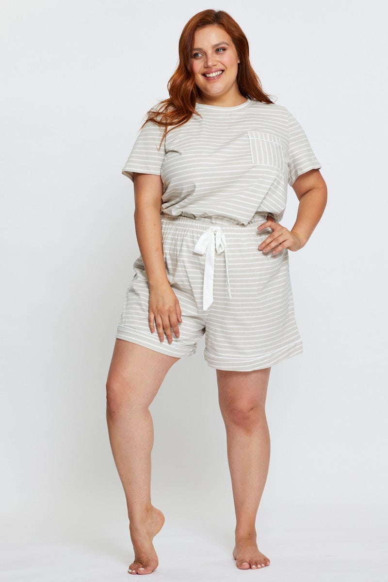 Stripe Short Sleeve Jersey Crew Neck For Women By You And All